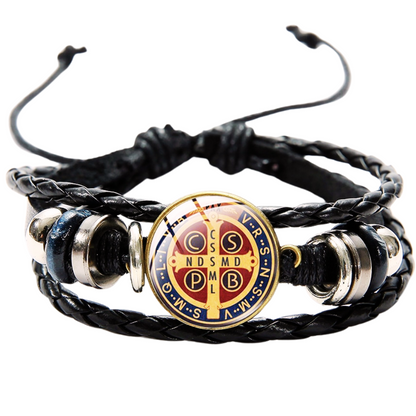 Pulsera San Benito Atardecer para Hombre Protección de Males & Envidias Ajustable