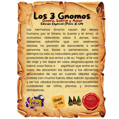 Elfos Duendes Gnomos del Dinero, Suerte & el Amor Los 3 Gnomos Seres Mágicos Coleccionables