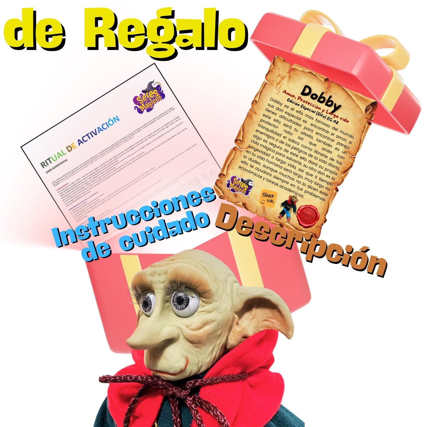 Elfo Dobby Amor, Protección y Larga Vida + Ritual con Instrucciones + Certificado (Ritualizado) Ya Activado - Troll Elfo Duende