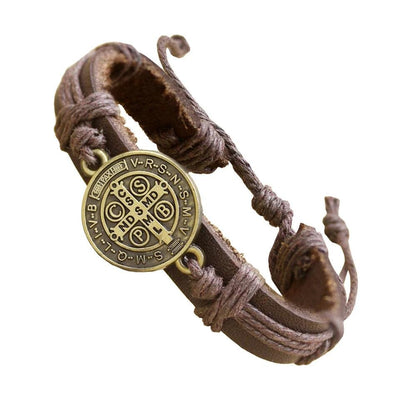 Pulsera de Cuero para Hombre Diseño Único Protección de Males y Envidias Poderoso Amuleto Ajustable (Pulsera Bendita)