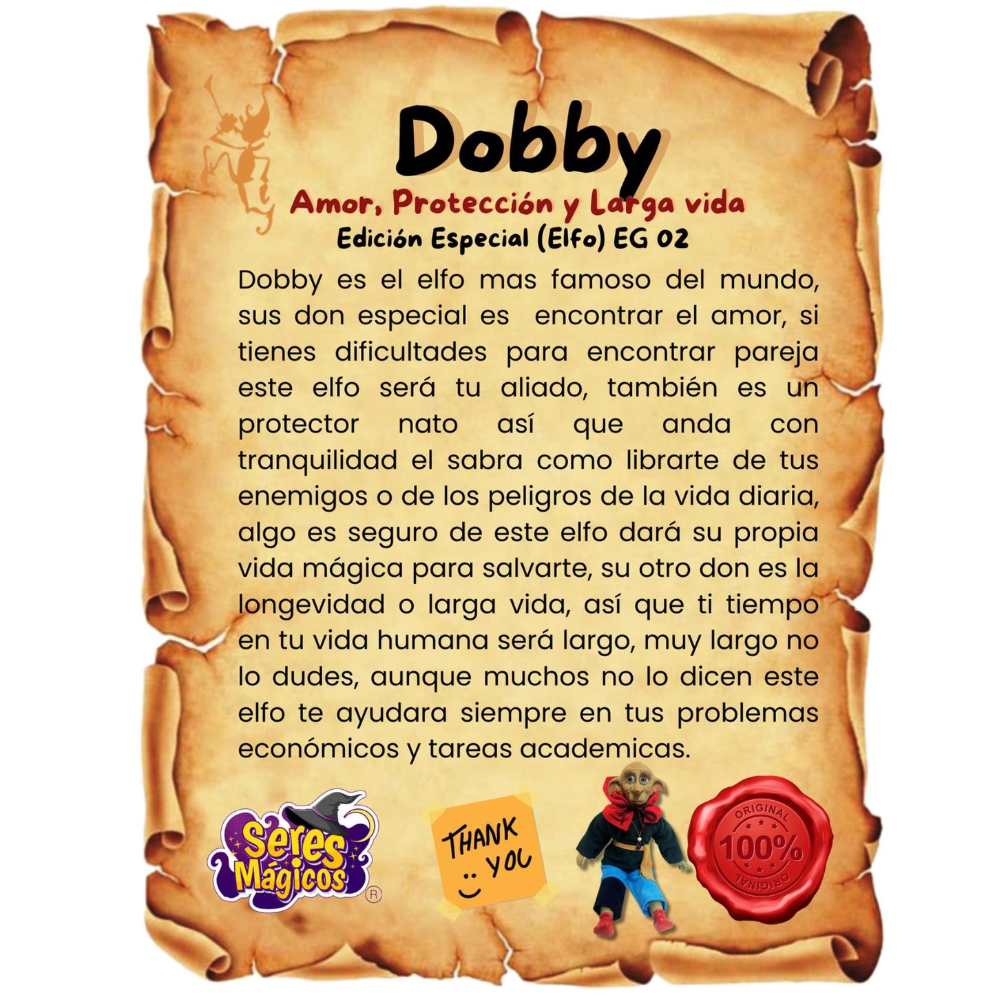 Elfo Dobby Amor, Protección y Larga Vida + Ritual con Instrucciones + Certificado (Ritualizado) Ya Activado - Troll Elfo Duende