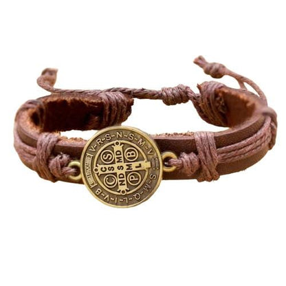 Pulsera de Cuero para Hombre Diseño Único Protección de Males y Envidias Poderoso Amuleto Ajustable (Pulsera Bendita)