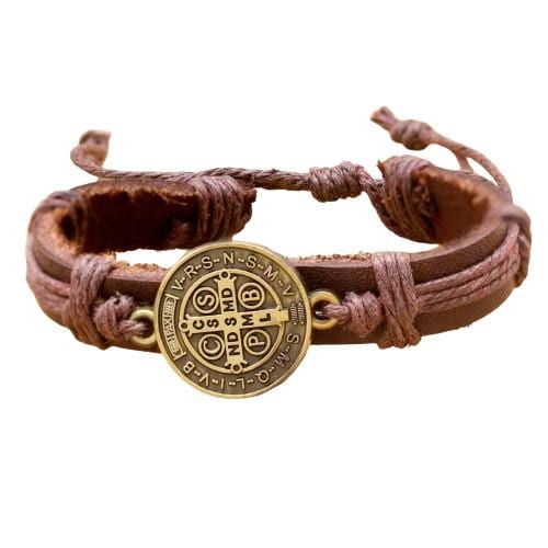 Pulsera de Cuero para Hombre Diseño Único Protección de Males y Envidias Poderoso Amuleto Ajustable (Pulsera Bendita)
